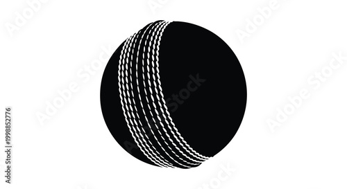 Black silhouette of a cricket ball with stitched seam against a white background silhouette high quality professional detailed modern