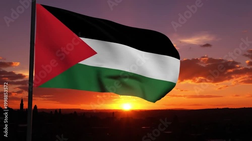 The Palestinian flag waving against a vibrant