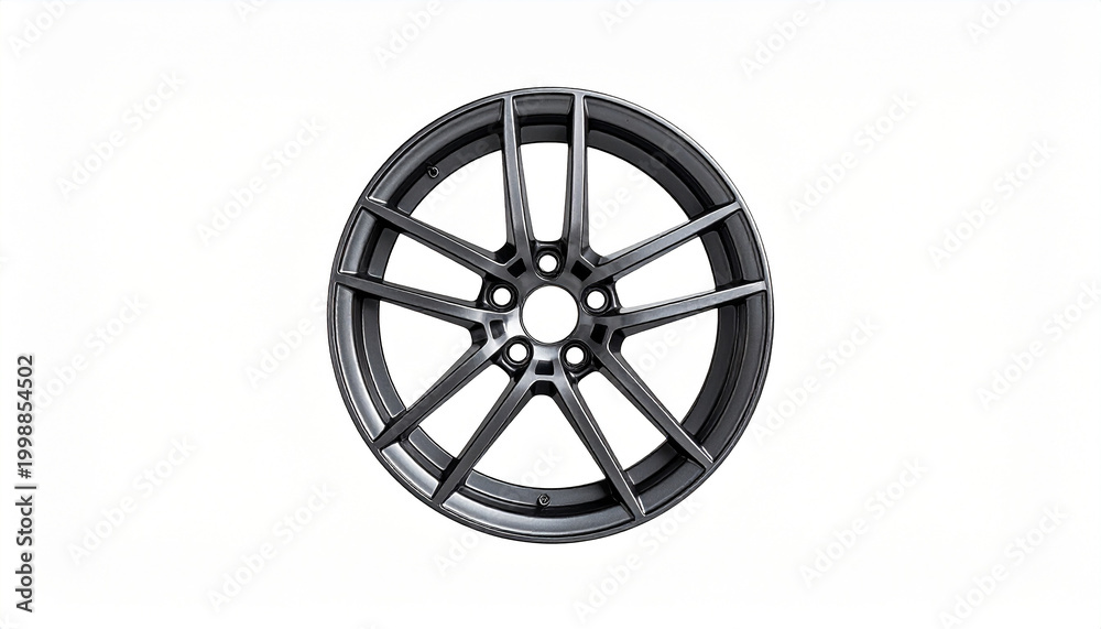 Obraz premium Matte dark gray multi-spoke alloy car wheel isolated on a white background