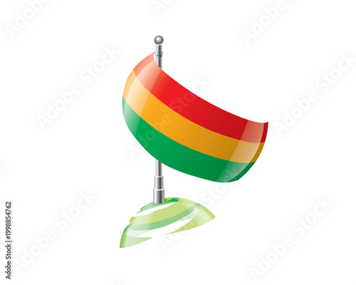 Highly detailed of waving Bolivian flag with metallic pole and subtle shadow effects for print