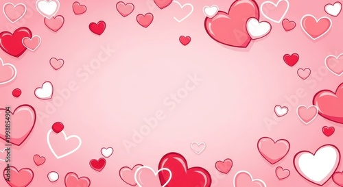 Romantic Valentines Day Hearts Floating on Pink Background.
