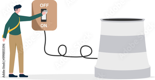 Specialist turning off industrial pollution with factory switch