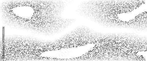 Grunge halftone gradient background. Faded grit noise texture. White and black sand wallpaper. Retro pixelated backdrop. Anime or manga style comic overlay. Vector graphic design textured template