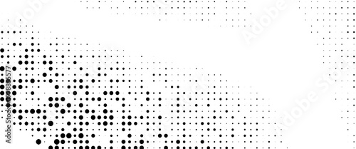 Grunge halftone gradient background. Faded grit noise texture. White and black sand wallpaper. Retro pixelated backdrop. Anime or manga style comic overlay. Vector graphic design textured template