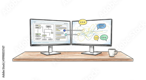 Two Monitors Display Data Communication