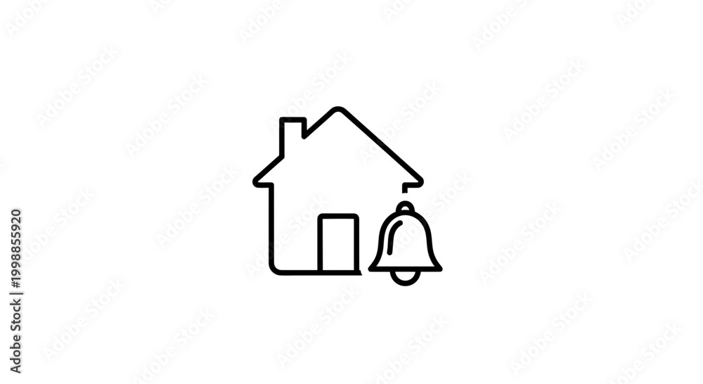 Fototapeta premium Home Notification Bell Icon: House Symbol with Alert Ringing Bell Graphic