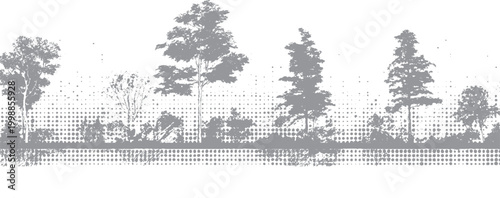 Old style forest artwork with grunge overlay effect Decorative woodland mural with vintage distressed look