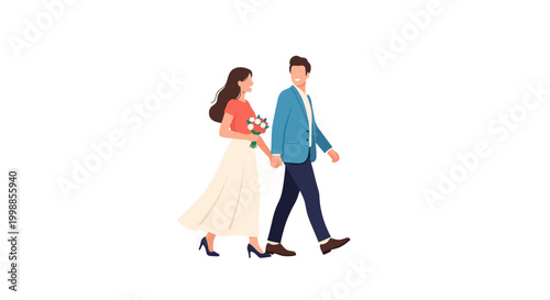 Couple Walking Together on Wedding Day