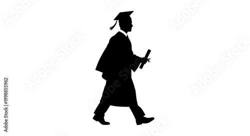 Graduate Silhouette Walking with Diploma