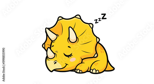 Cute cartoon triceratops dinosaur sleeping, zzz symbol, white background