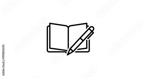 Open Book with Pen Icon: Symbol of Education, Writing, Knowledge, and Learning