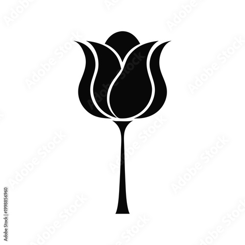 Obraz na plátne Black Tulip Flower Icon, Silhouette, Vector Graphic