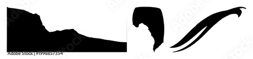 Northern lights set with black silhouette against white background featuring aurora, night, nature with vector and illustration