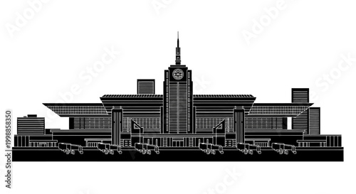Black silhouette of the Kiev railway station building ? travel concept
