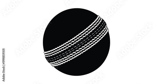 Cricket ball with stitched seam black and white silhouette high quality professional detailed modern elegant stylish clean crisp vibrant
