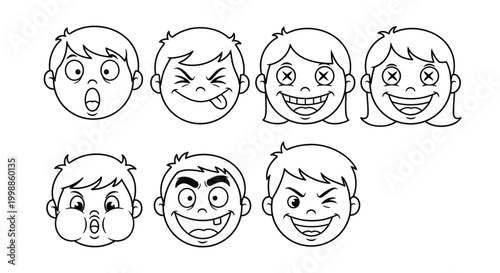 Cartoon faces with different expressions.