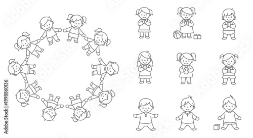 Cartoon children in a circle formation.