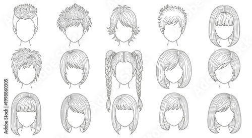 Various anime style cartoon character heads.