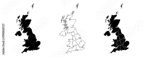 Schilderij op canvas Map of the United Kingdom with county regions of Great Britain and Ireland ,England with administrative divisions