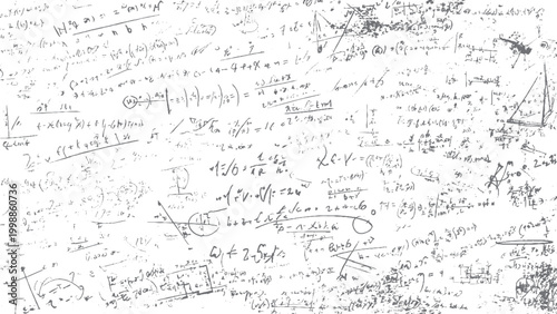 Educational math symbols and equations illustration. Handwritten algebra and geometry formulas background. 