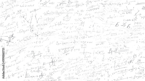 Abstract science equations with handwritten style. Mathematics formula background with sketch diagrams. 