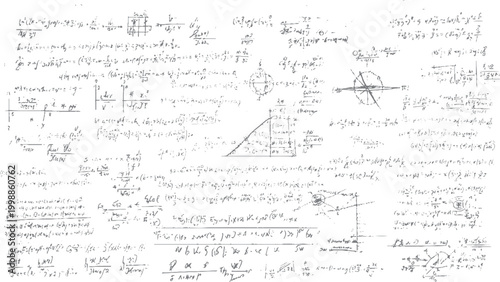 Hand drawn mathematical equations and formulas on a white background mathematics science. 