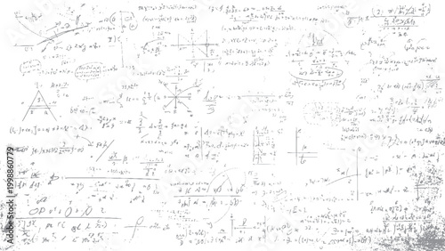 Hand drawn mathematical equations and formulas on a white background mathematics science. 