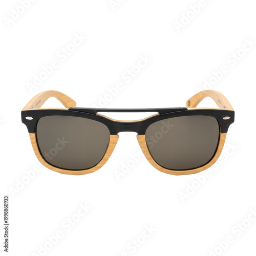 Stylish sunglasses with wood frame and dark lenses