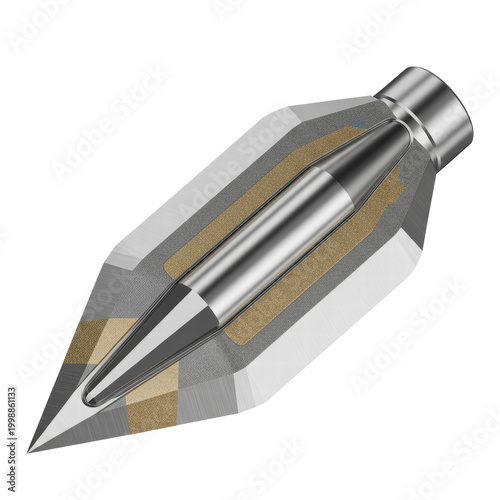 Cross section of a mechanical archery broadhead on black background