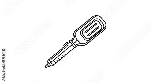 Handheld electric hair straightening brush, isolated on white background, line art illustration