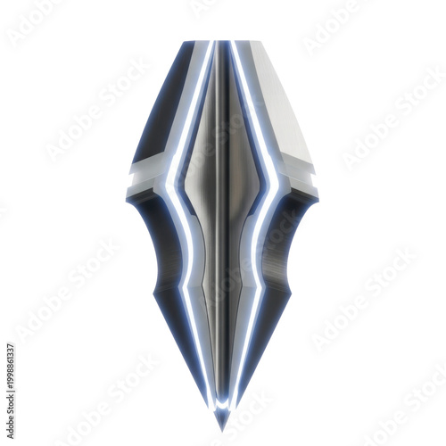 Futuristic abstract metallic object with glowing blue accents