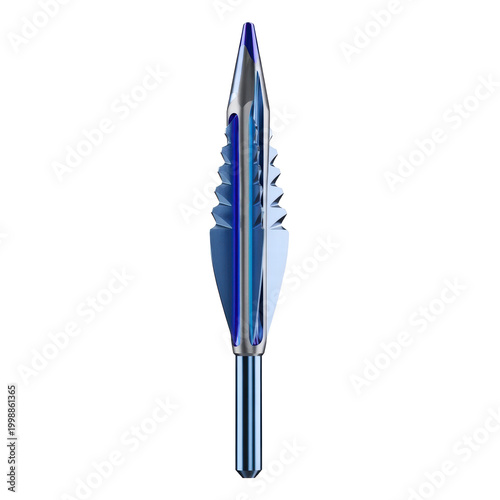 Close up of a blue and silver dart on black background