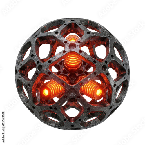 Futuristic sphere with glowing orange energy coils