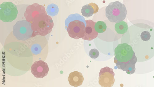 Soft pastel abstract background with overlapping translucent floral and circular shapes