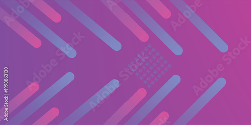 Image of multiple geometric shapes and circles moving in hypnotic motion in seamless loop on purple to pink background. Colour light and movement concept digitally generated image.