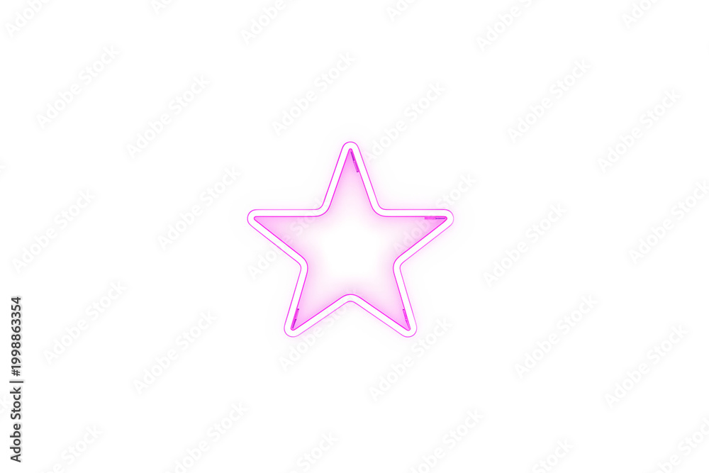 Obraz premium Glowing Gold Neon Star Outline - Minimalist Yellow Light Icon Isolated on White Background for Branding and Design