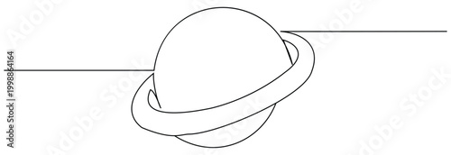 Continuous line drawing of planet Saturn with rings minimalist space art