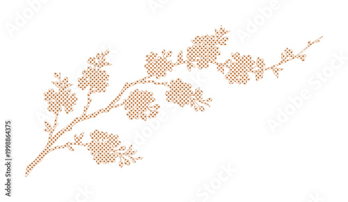Billede på lærred Delicate cross-stitch cherry blossom branch, intricate floral embroidery design,