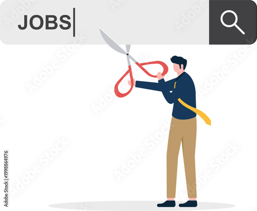 Specialist cutting a job search bar with giant scissors