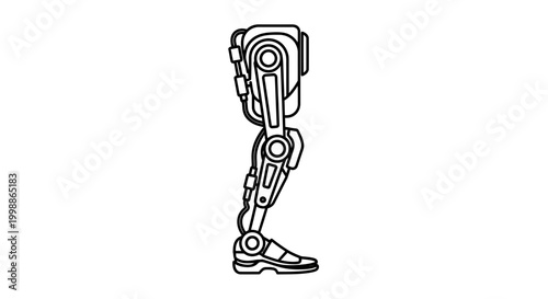 Futuristic Bionic Leg Prosthetic Exoskeleton Outline, Medical Technology