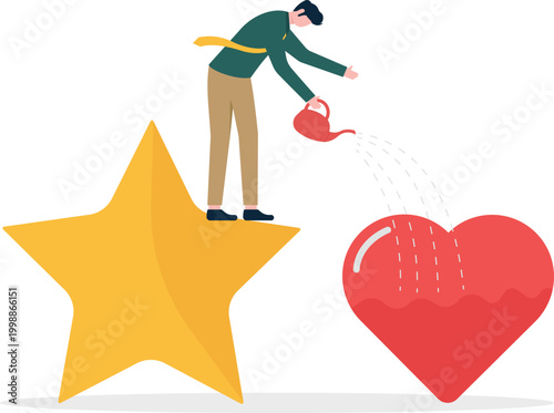 Professional standing on a gold star watering a heart