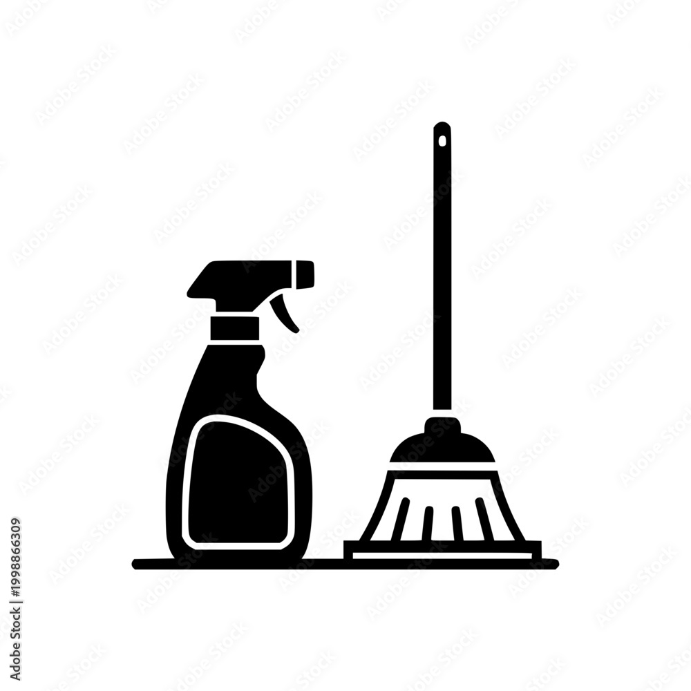 Fototapeta premium Cleaning Service Icon with Spray Bottle and Broom
