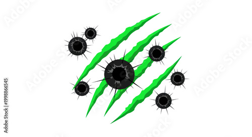 Green Claw Marks with Bullet Holes