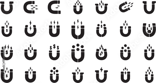 Фотография Black flame icons on white background.