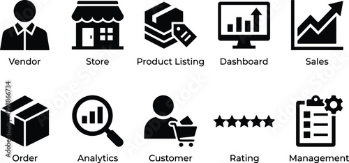 E commerce and business management icons set