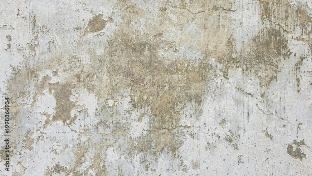 Fototapeta premium Weathered concrete texture with subtle hints of moss and grime, showcasing the aged patina of a building's exterior surface with detailed cracks and discoloration for a rustic aesthetic