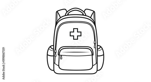 Medical Backpack with Red Cross Symbol - First Aid Kit Bag Outline