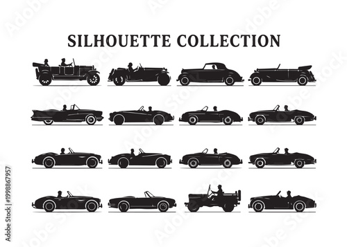 Silhouette collection of various classic and vintage cars  many different models