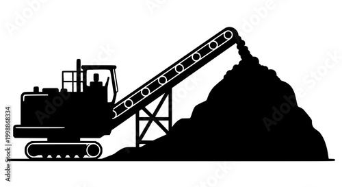 Industrial conveyor belt machine silhouette piling material for mining and construction
