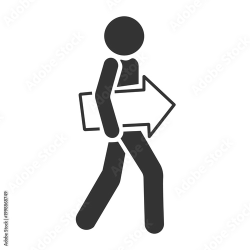 Man icon with arrow, human figure showing direction, isolated stick figure human silhouette